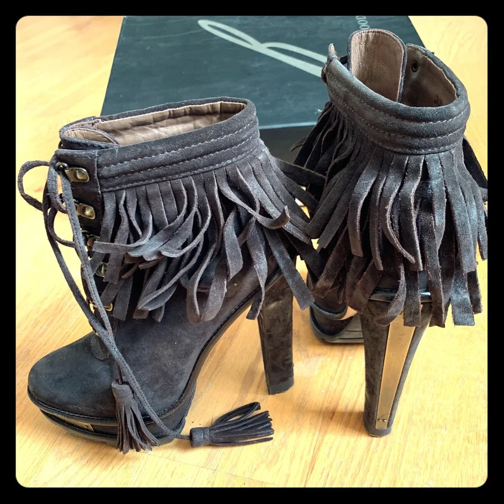 Brian Atwood tempesta fringe booties ankle boots